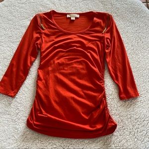 Michael Kors Dark Orange Pullover Top Small Shoulders Can Unzip Rouching Casual